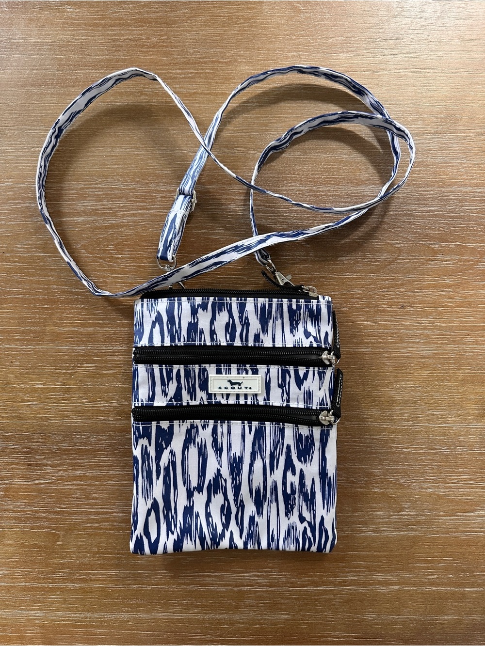 Scout Blue and White Ikat Crossbody Bag